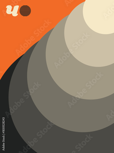 Geometric Abstract Poster, Minimalist Design in Orange, Cream, and Black, Bold Graphic Artwork with Symmetrical Elements, Abstract Geometry Print.