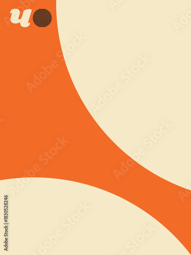 Geometric Abstract Poster, Minimalist Design in Orange, Cream, and Black, Bold Graphic Artwork with Symmetrical Elements, Abstract Geometry Print.