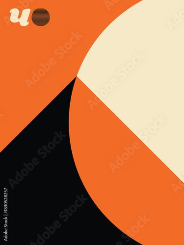 Geometric Abstract Poster, Minimalist Design in Orange, Cream, and Black, Bold Graphic Artwork with Symmetrical Elements, Abstract Geometry Print.