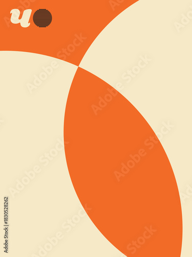 Geometric Abstract Poster, Minimalist Design in Orange, Cream, and Black, Bold Graphic Artwork with Symmetrical Elements, Abstract Geometry Print.