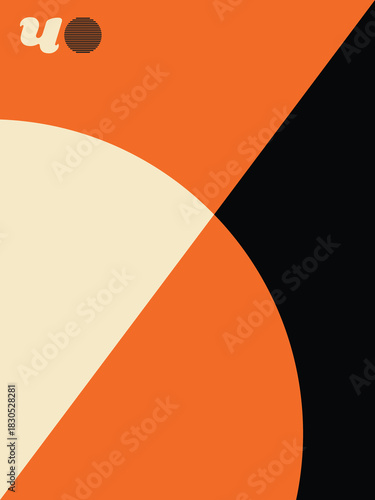 Geometric Abstract Poster, Minimalist Design in Orange, Cream, and Black, Bold Graphic Artwork with Symmetrical Elements, Abstract Geometry Print.