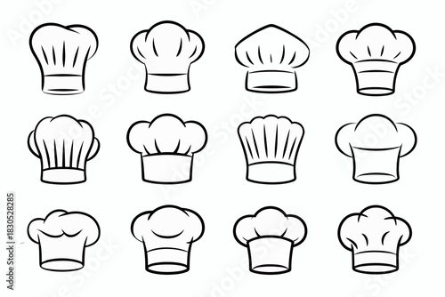 Collection of various outlined chef hats and cooking toque icons