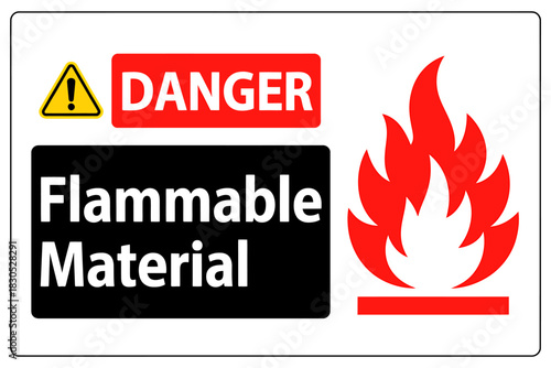 Danger flammable material warning sign, fire hazard symbol white