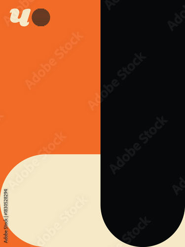 Minimalist Orange and Cream Geometric Art with Black J Shape, Black J Curve, Orange and Cream Blocks, Brown Circle, Book front ,poster, and high print.