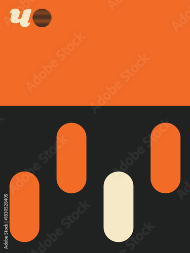 Minimalist Orange and Cream Geometric Art with Black J Shape, Black J Curve, Orange and Cream Blocks, Brown Circle, Book front ,poster, and high print.