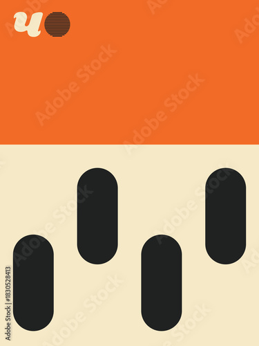 Minimalist Orange and Cream Geometric Art with Black J Shape, Black J Curve, Orange and Cream Blocks, Brown Circle, Book front ,poster, and high print.