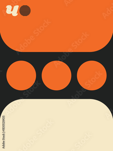 Minimalist Orange and Cream Geometric Art with Black J Shape, Black J Curve, Orange and Cream Blocks, Brown Circle, Book front ,poster, and high print.