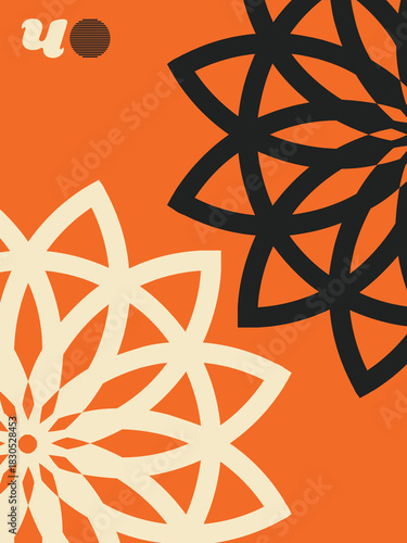 Radial Bloom Geometry, Abstract Radial Layout with Graphic Precision, - Floral Grid Poster, - Contemporary Design with Organic Symmetry and Color Blocking, book front, poster.