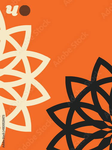 Radial Bloom Geometry, Abstract Radial Layout with Graphic Precision, - Floral Grid Poster, - Contemporary Design with Organic Symmetry and Color Blocking, book front, poster.