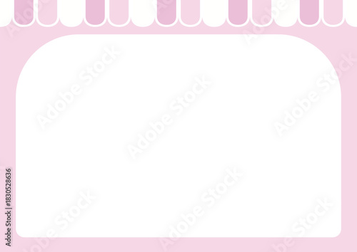 A4サイズ横メニュー表台紙、ピンクのオーニング付きアーチ窓型