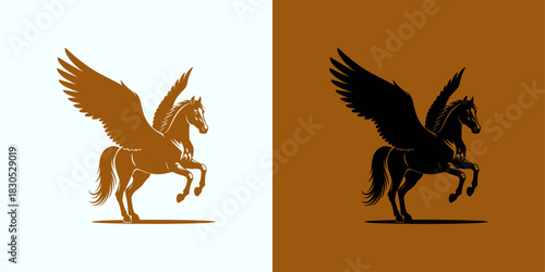 Majestic Pegasus Illustration in Dual Color Schemes for Creative Projects