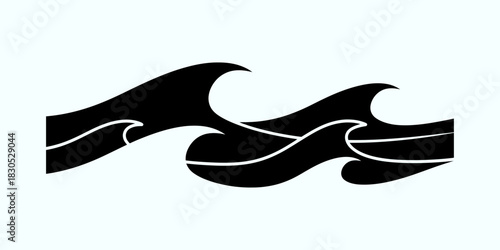 Stylized Waves Black and White Nautical Design Element