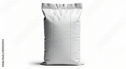 White Industrial Sack or Bag with Stitched Top on White Background packaging