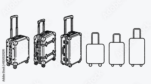 Diverse Suitcase Collection in Minimalist Outline Style for Travel Illustrations