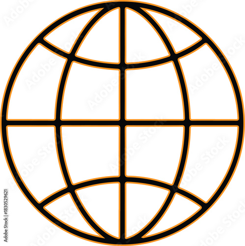 Stylized globe with grid lines representing global connection