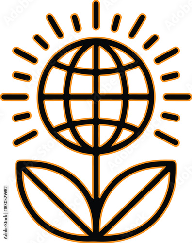 Stylized globe flower with rays symbolizing growth and sustainability