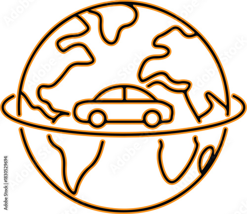 Car drives around the world on a global path