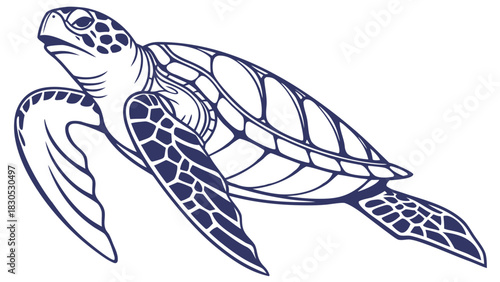 Black silhouette of a cartoon sea turtle vector design illustration for nature and ocean wildlife art