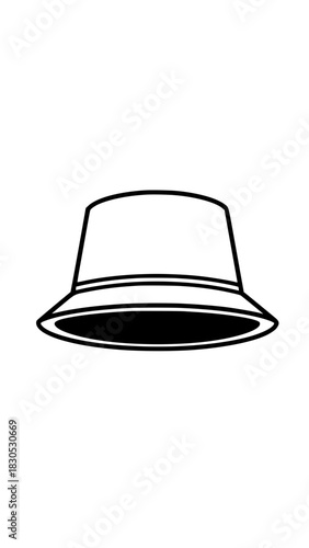 Simple black bucket hat illustration on white background  