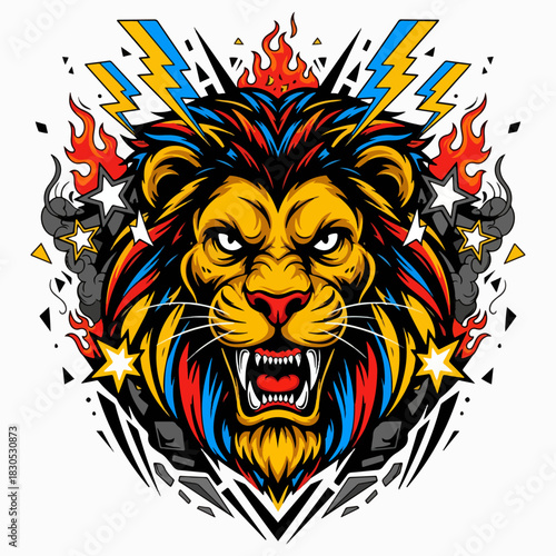 Lion Head with Explosion and Lightning Energy