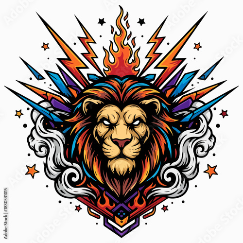 Lion Head with Explosion and Lightning Energy