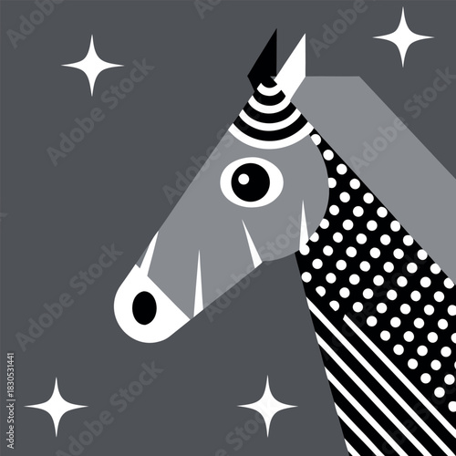 Vibrant Vector Horse Head: Chinese New Year 2026 Zodiac Art with Festive Ornaments