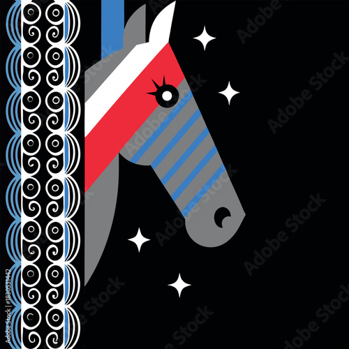 Vibrant Vector Horse Head: Chinese New Year 2026 Zodiac Art with Festive Ornaments