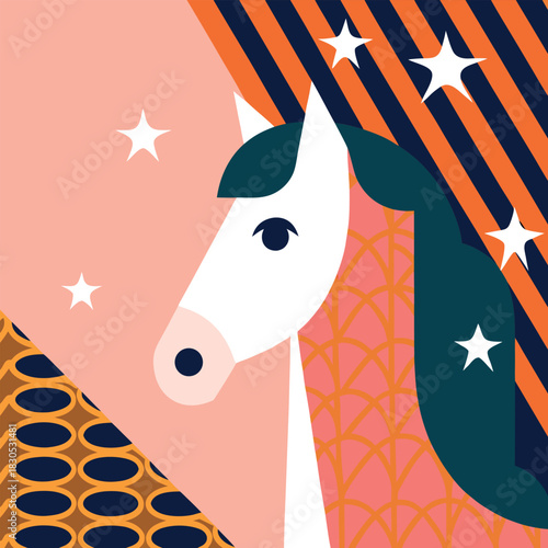 Vibrant Vector Horse Head: Chinese New Year 2026 Zodiac Art with Festive Ornaments