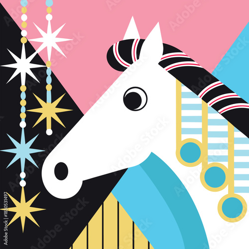 Vibrant Vector Horse Head: Chinese New Year 2026 Zodiac Art with Festive Ornaments