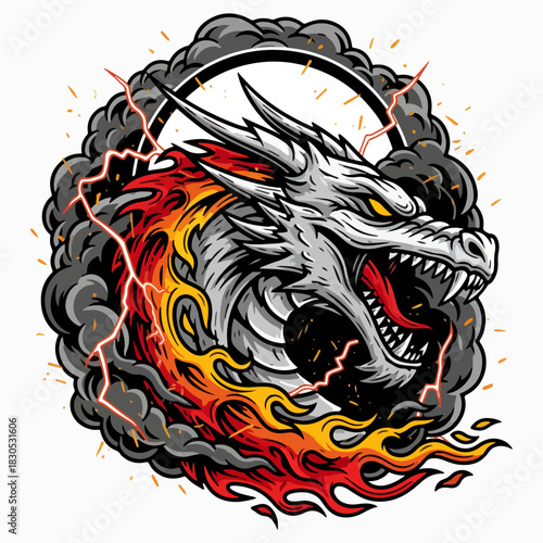 Blazing Fire Dragon Mascot with Stormy Aura