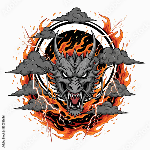 Blazing Fire Dragon Mascot with Stormy Aura