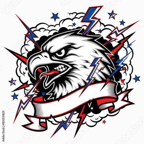 American Eagle with Thunder and Stars