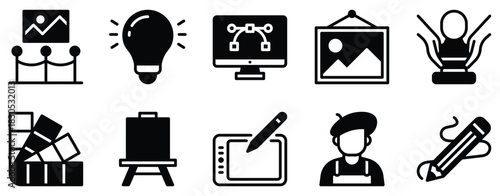 Artist studio icon solid mix style vector symbol for creative workspace painting illustration app ui web gallery and graphic design projects