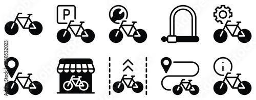 Bike hire icon solid mix style transport vector symbol for city rental app ui web urban cycling service and eco mobility design