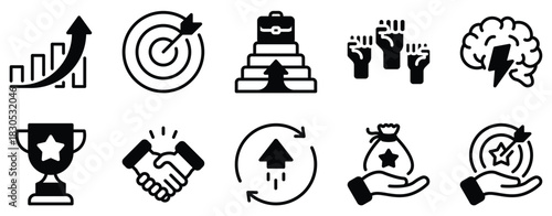 Business motivation icon solid mix style success vector symbol for goal setting app ui web team performance coaching and productivity design