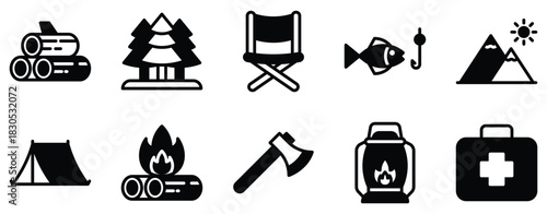 Camping icon solid mix style outdoor vector symbol for travel app ui web forest trip hiking adventure and nature holiday design