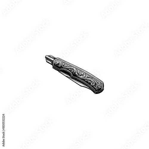 Folded Victorian pocket knife engraving.