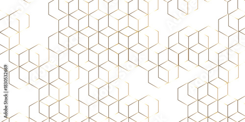 Abstract white background with gold hexagons seamless pattern and geometric in vector design. Futuristic blue neon honeycombs. Modern technology design .Minimal style website banner, decoration .