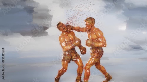 Conceptual 3D animation of a boxing knock out