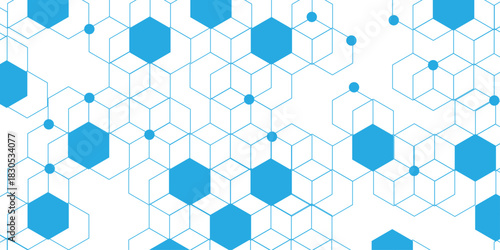 Abstract white background with blue hexagons seamless pattern and geometric in vector design. Futuristic blue neon honeycombs. Modern technology design .Minimal style website banner, decoration .