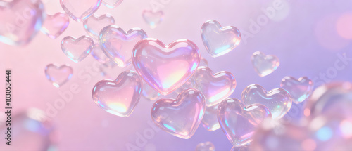 Wallpaper Mural Iridescent Glass Hearts Floating on a Soft Gradient Background. Torontodigital.ca