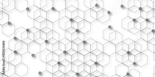 Hexagon concept design abstract technology background. with 3D Futuristic honeycomb mosaic white background .Science network pattern, connecting lines and dots Medical background, Vector illustration