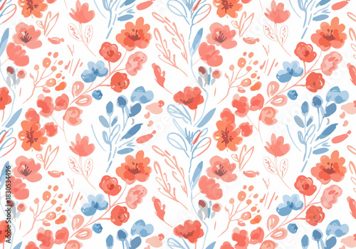 Watercolor Flower painting on white background with Peach Rose pattern