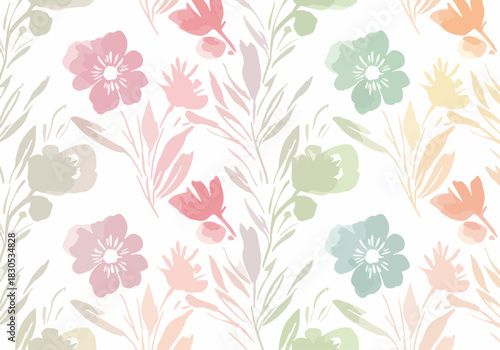  Abstract colorful flowers with leaves on white