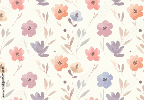 A watercolor painting of colorful and white flowers on a white background