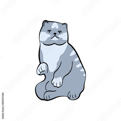 Cute doodle cat in a playful pose. Cartoon pet kitten perfect for stickers, stationery, prints and pet-themed designs