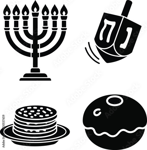 Hanukkah symbols menorah dreidel sufganiyah latkes icons
