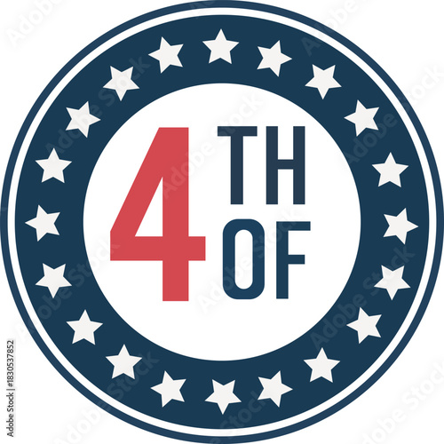 This badge-style logo celebrates the 4th of July with a striking design featuring "4TH" and "of" in bold typography. Encircled by a ring of stars, it emphasizes American patriotism and festivity. The 