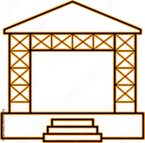 Outdoor stage structure with steps and roof outline