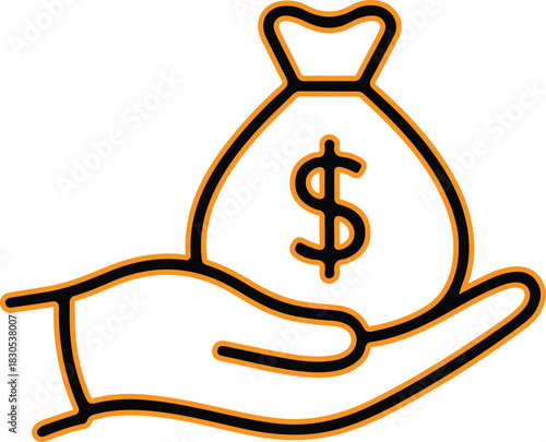 Hand holding a money bag with dollar sign icon